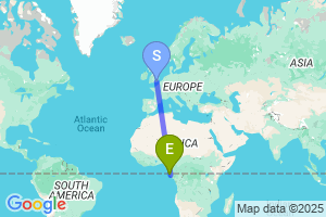 Map of the flight from London Gatwick to Port Gentil