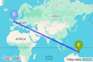 Map of the flight from London Gatwick to Port Moresby