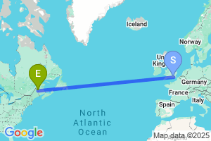 Map of the flight from London Gatwick to Presque Isle