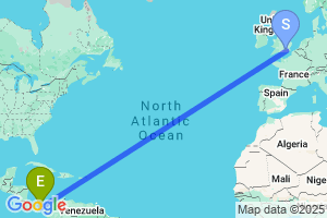 Map of the flight from London Gatwick to Panama City