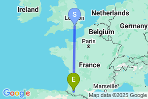 Map of the flight from London Gatwick to Pau