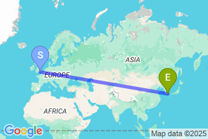 Map of the flight from London Gatwick to Busan