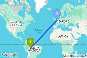 Map of the flight from London Gatwick to Porto Velho