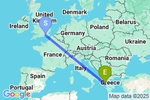 Map of the flight from London Gatwick to Preveza