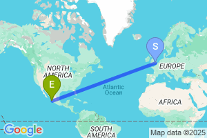 Map of the flight from London Gatwick to Puerto Vallarta