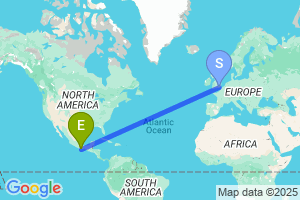 Map of the flight from London Gatwick to Puerto Escondido