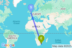 Map of the flight from London Gatwick to Pietermaritzburg