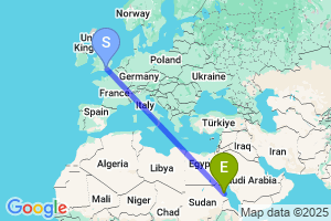 Map of the flight from London Gatwick to Port Sudan