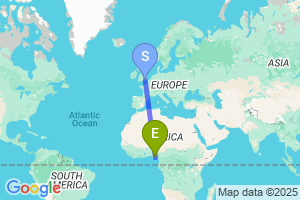 Map of the flight from London Gatwick to Owerri