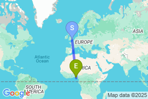 Map of the flight from London Gatwick to Warri