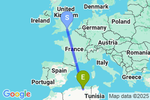 Map of the flight from London Gatwick to Setif