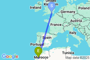 Map of the flight from London Gatwick to Marrakech