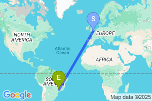 Map of the flight from London Gatwick to Ribeirao Preto