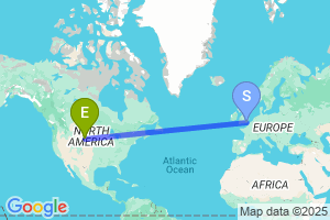 Map of the flight from London Gatwick to Rapid City