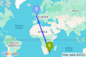 Map of the flight from London Gatwick to Richards Bay