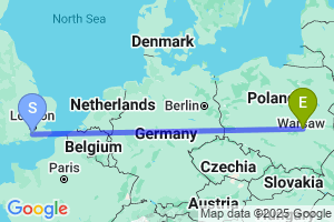 Map of the flight from London Gatwick to Radom