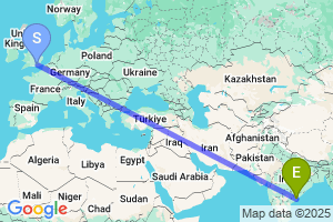 Map of the flight from London Gatwick to Rajahmundry