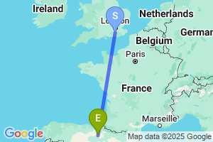 Map of the flight from London Gatwick to Logrono