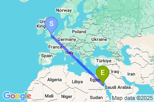 Map of the flight from London Gatwick to Marsa Allam