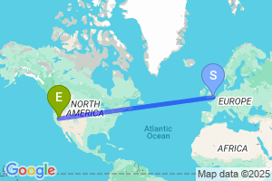 Map of the flight from London Gatwick to Reno