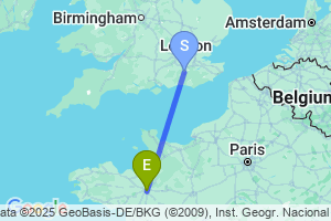 Map of the flight from London Gatwick to Rennes