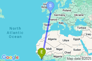 Map of the flight from London Gatwick to Monrovia Roberts