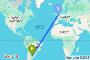 Map of the flight from London Gatwick to Rosario