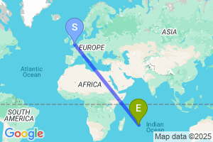 Map of the flight from London Gatwick to Port Mathurin