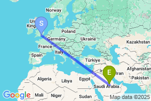 Map of the flight from London Gatwick to Riyadh