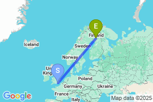 Map of the flight from London Gatwick to Rovaniemi