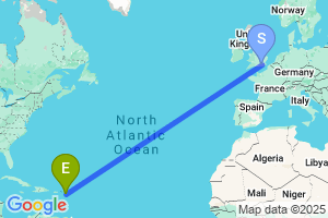 Map of the flight from London Gatwick to Saba Island