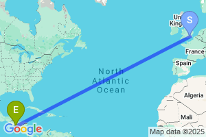 Map of the flight from London Gatwick to San Salvador