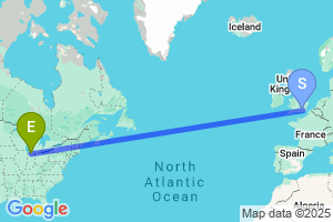 Map of the flight from London Gatwick to South Bend