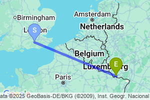 Map of the flight from London Gatwick to Saarbruecken