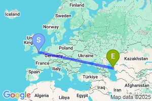 Map of the flight from London Gatwick to Aktau