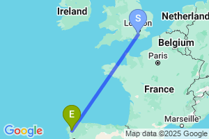 Map of the flight from London Gatwick to Santiago de Compostela