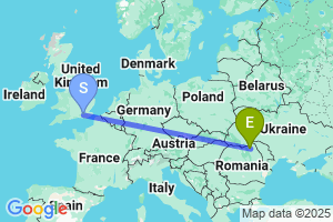 Map of the flight from London Gatwick to Suceava Salcea