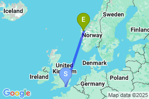 Map of the flight from London Gatwick to Sandane