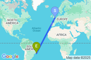 Map of the flight from London Gatwick to Rio De Janeiro Santos Dumont