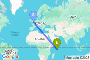 Map of the flight from London Gatwick to Seychelles