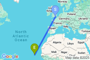 Map of the flight from London Gatwick to Sao Filipe