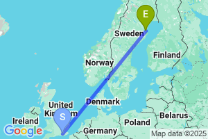 Map of the flight from London Gatwick to Skelleftea