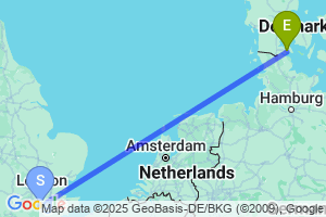 Map of the flight from London Gatwick to Sonderborg