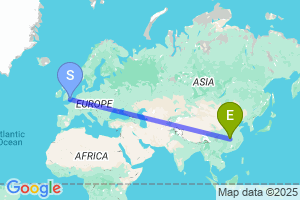 Map of the flight from London Gatwick to Jingzhou