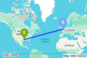 Map of the flight from London Gatwick to Shreveport