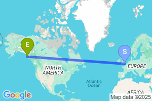 Map of the flight from London Gatwick to Sitka