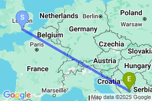 Map of the flight from London Gatwick to Sarajevo
