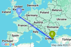 Map of the flight from London Gatwick to Skiros