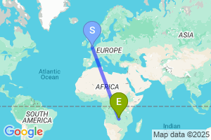 Map of the flight from London Gatwick to Solwezi