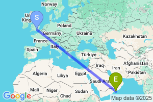 Map of the flight from London Gatwick to Salalah